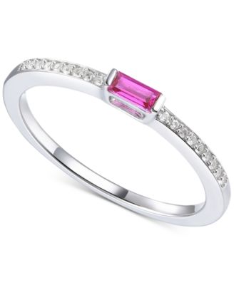 Macy's - Emerald (1/6 ct. t.w.) & Diamond (1/20 ct. t.w.) Ring in Sterling Silver (Also in Ruby & Sapphire)