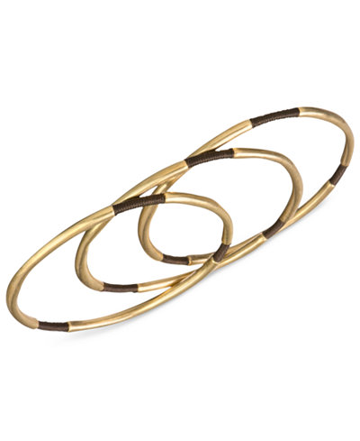The Sak Gold-Tone Brown Thread Three-Piece Bangle Bracelet Set