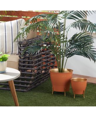 Set of 2 Orange Metal Farmhouse Planter, 9", 12"