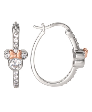 Shop Disney Minnie Mouse Cz Hoop Earrings In Sterling Silver And 18k Rose Gold Over Silver