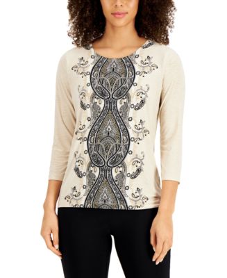 Jm Collection Womens Printed Jacquard Top Black Size Medium 1 main image 1