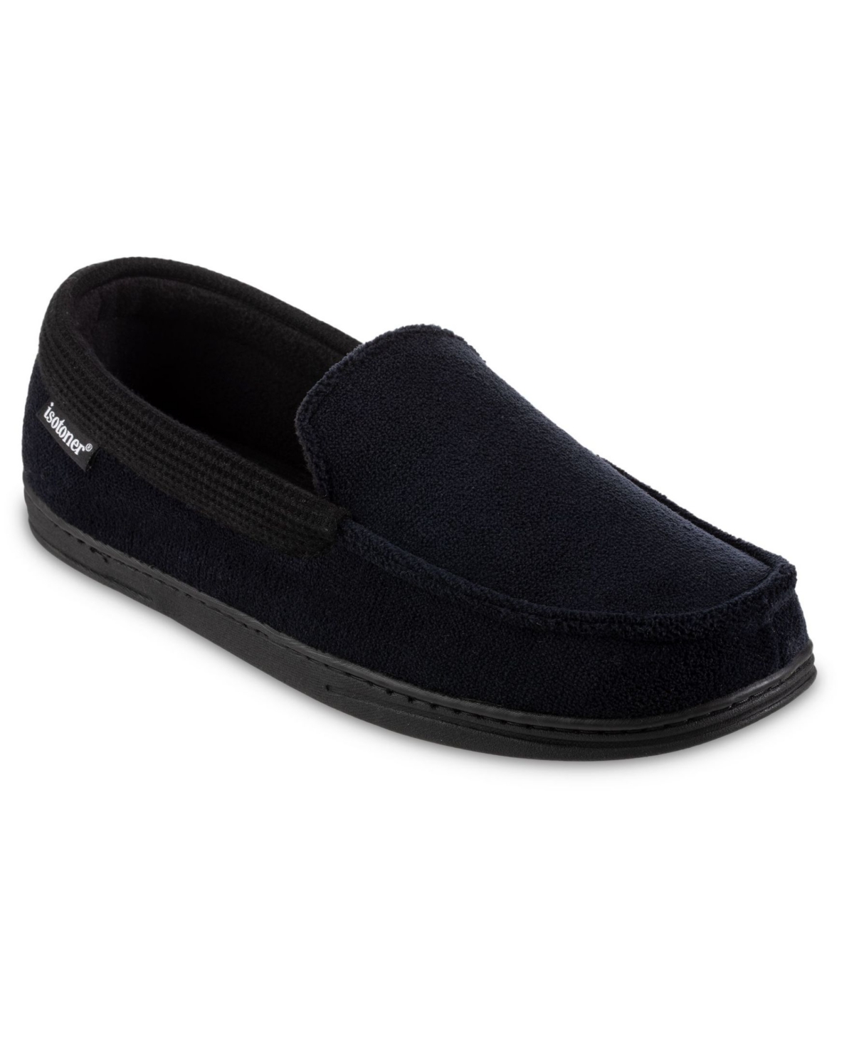 Signature Men's Microterry and Waffle Travis Moccasin Slippers - Navy Blue