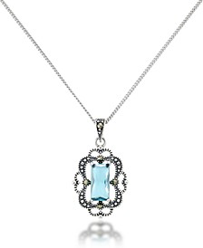 Blue Topaz Filigree Oval Pendant and a Curb Chain