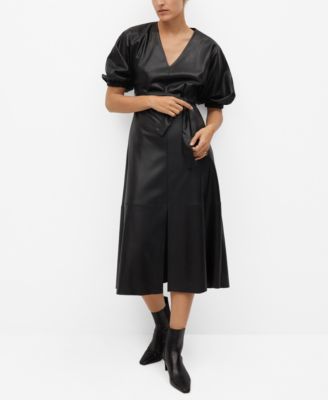 women mango puffed sleeves dress