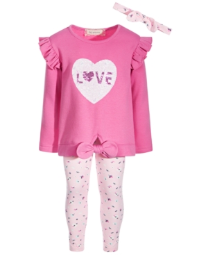 BTween Baby Girls 2-Pc Brushed Fleece Love Top & Floral-Print Leggings Set