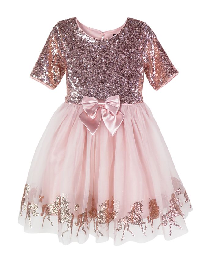 Pink Violet Little Girls Sequins Unicorn Border Dress Macy s