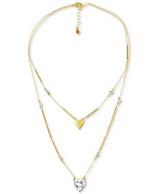 Gold-Tone Crystal Heart Layered Pendant Necklace, 16" + 3" extender