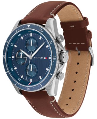 Men's Chronograph Brown Leather Strap Watch 44mm