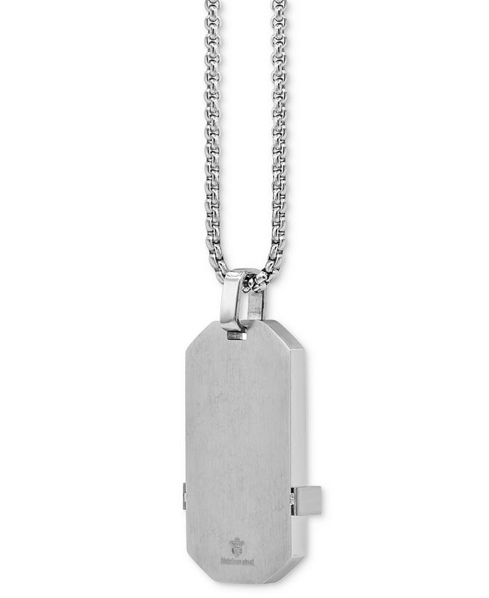 Macy's - Men's Cubic Zirconia Dog Tag 24" Pendant Necklace in Stainless Steel & Yellow Ion-Plate