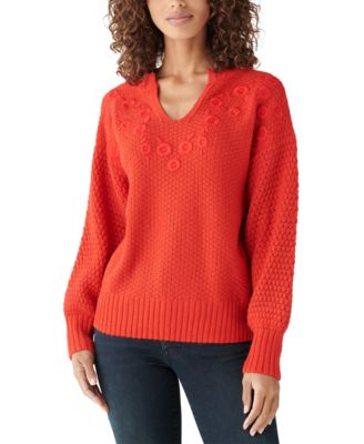 Lucky Brand - Embroidered Notch-Neck Sweater
