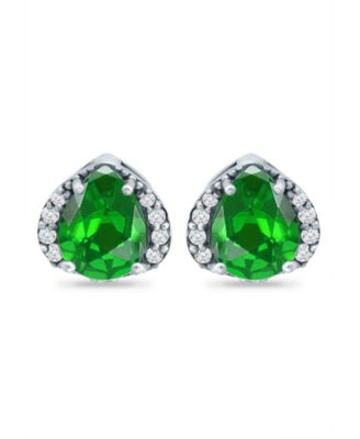 Created Green Quartz and Cubic Zirconia Stud Earrings