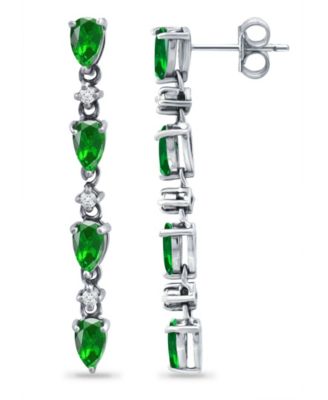 Created Green Quartz and Cubic Zirconia Linear Drop Earrings