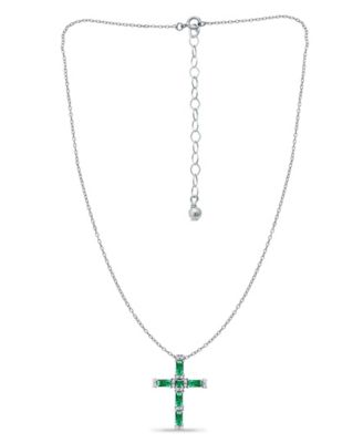 Created Green Quartz and Cubic Zirconia Cross Pendant