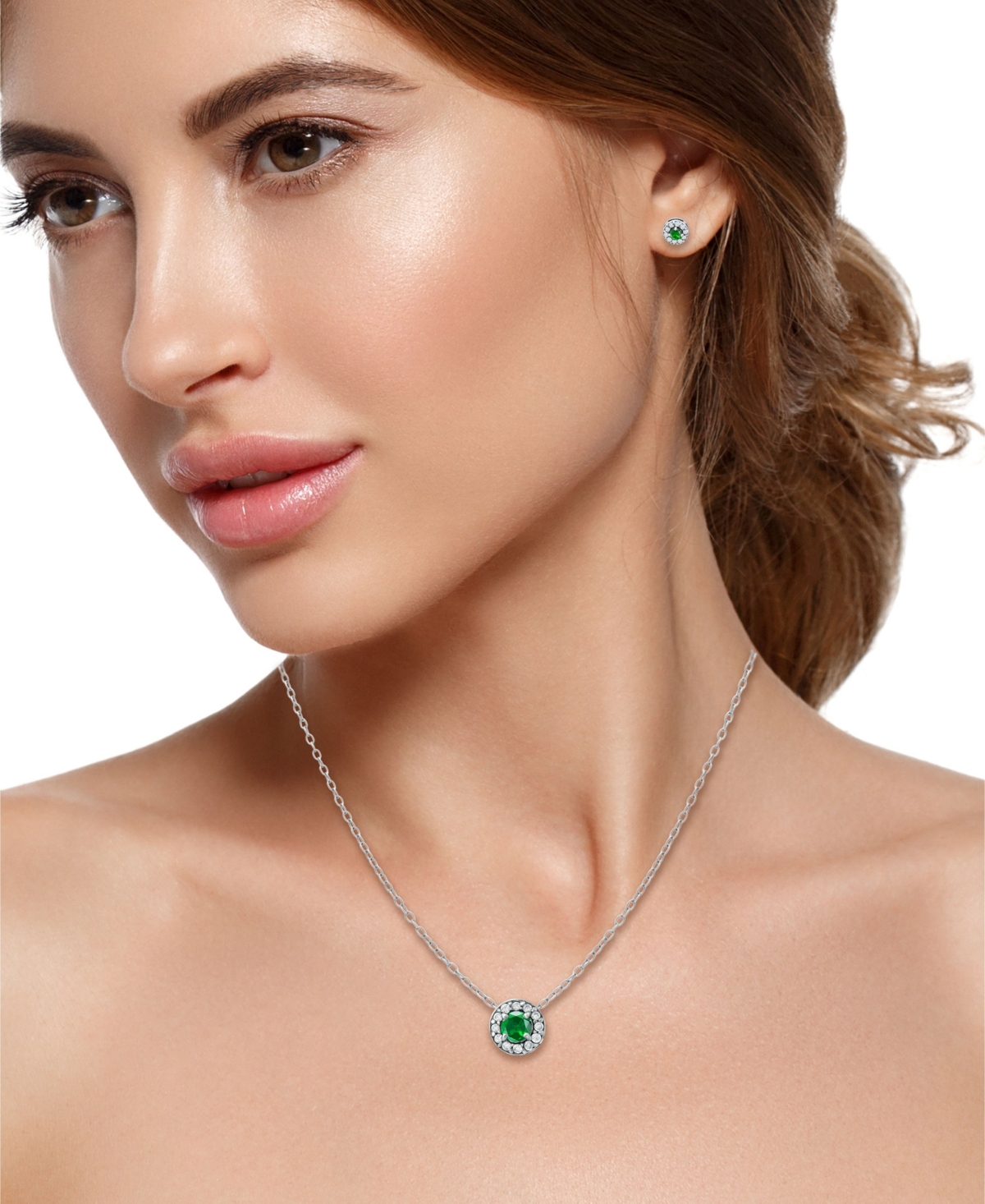 Giani Bernini CreatedQuartz and Cubic Zirconia Halo Pendant and Earring Set, 3 Piece - Green