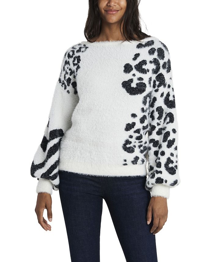 Vince Camuto Women s Petite Zebra Jacquard Eyelash Knit Sweater