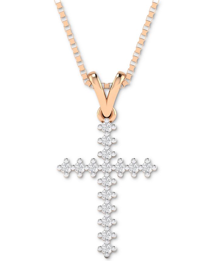 Macy's - Diamond Cross 18" Pendant Necklace (1/10 ct. t.w.) in Gold-Plated Sterling Silver, Rose Gold-Plated Sterling Silver or Sterling Silver