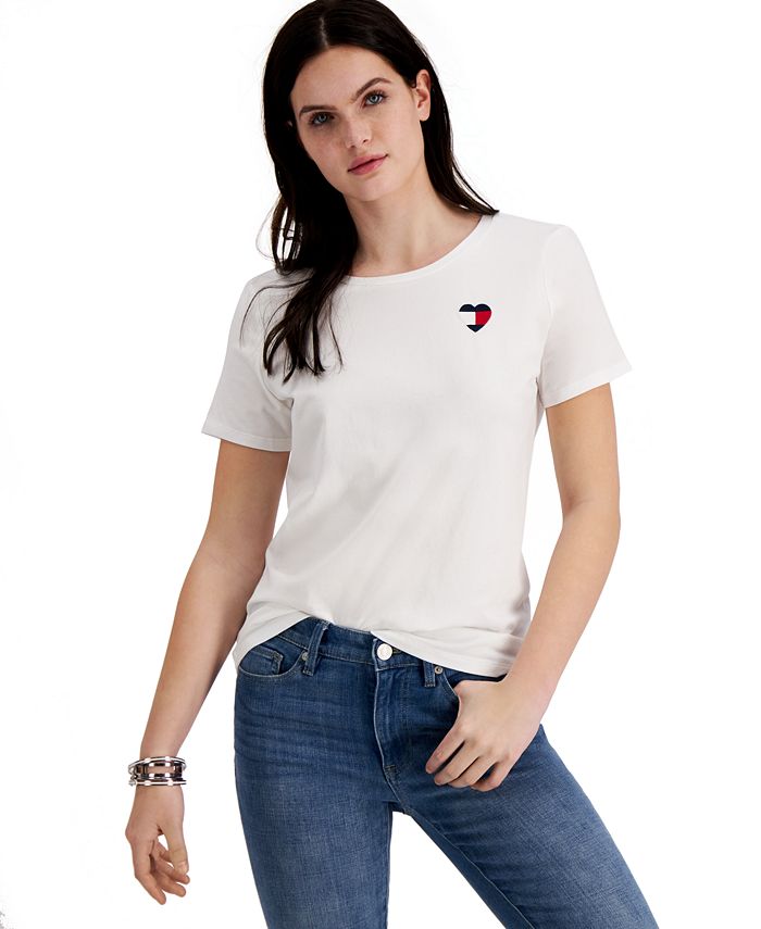 Intentie Drank hamer Tommy Hilfiger Women's Embroidered Heart-Logo T-Shirt & Reviews - Tops -  Women - Macy's