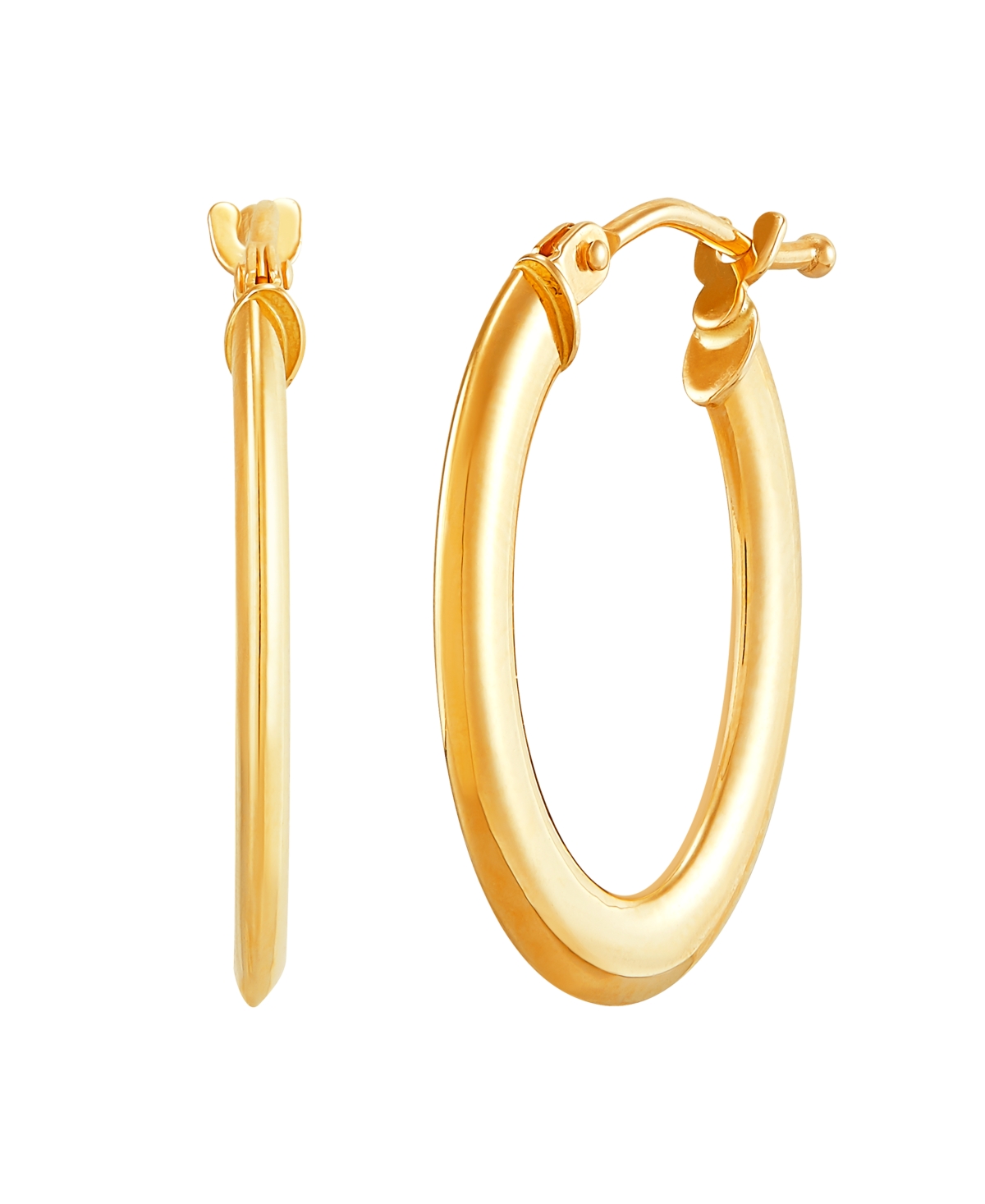 Polished Small Oval Hoop Earrings in 10K Yellow Gold, 1/2" - Yellow Gold