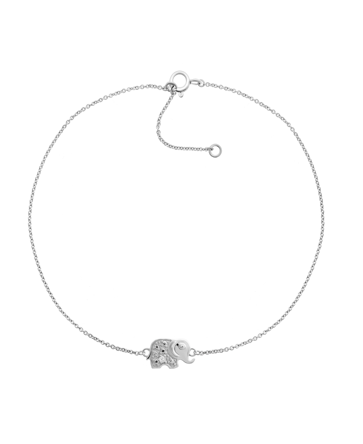 Diamond Accent Elephant Anklet in Sterling Silver , 9" + 1" extender - Sterling Silver