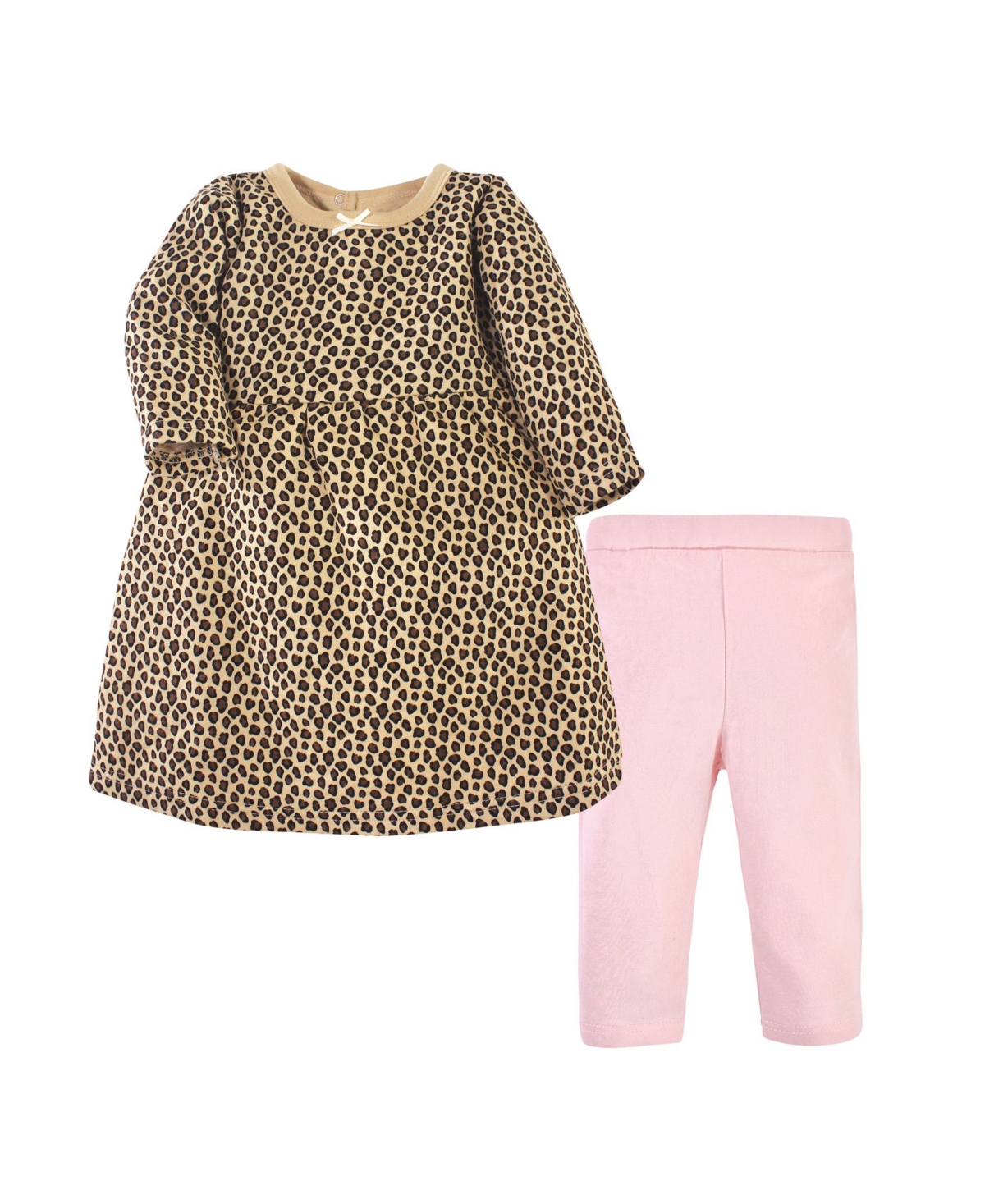 Hudson Baby Baby Girls Hudson Quilted Cotton Long-Sleeve Dress and Leggings 2pc Set, Enchanted Forest - Leopard pink