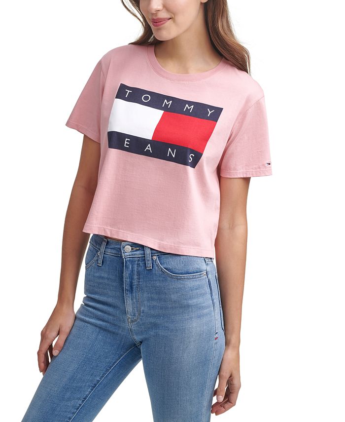 Tommy Jeans Logo-Print Cropped Cotton T-Shirt - Macy's