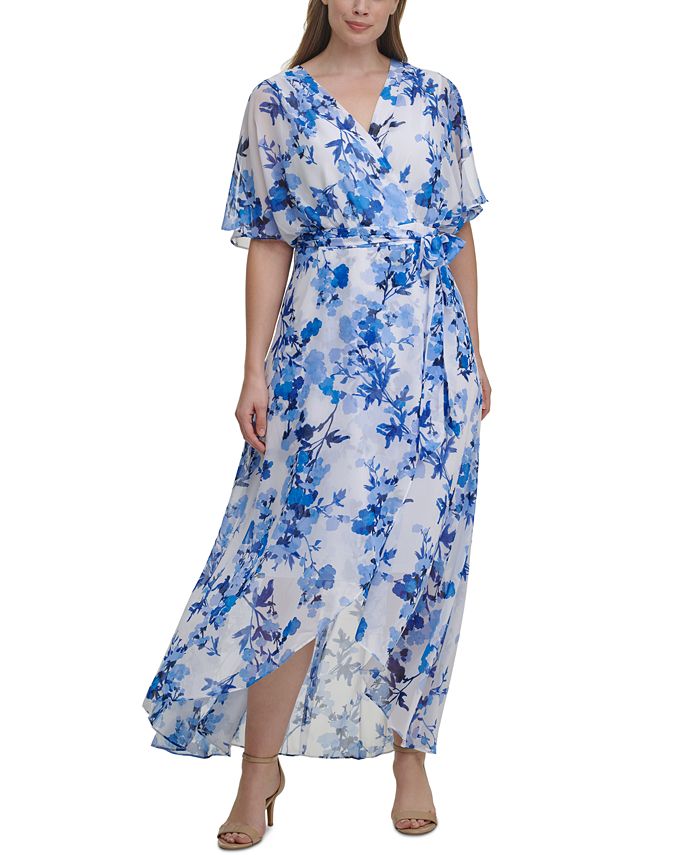 Jessica Howard Plus Size Printed Faux-Wrap Midi Dress - Macy's