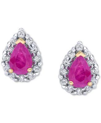 Ruby (1 ct. t.w.) & Diamond (1/4 ct. t.w.) Teardrop Stud Earrings in 14k Gold