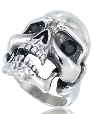 Men's Cubic Zirconia Signature Skull Ring in Stainless Steel