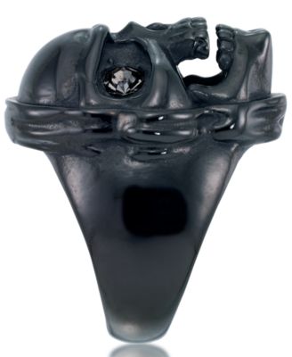 Men's Cubic Zirconia Skull Ring in Black Ion-Plated Stainless Steel
