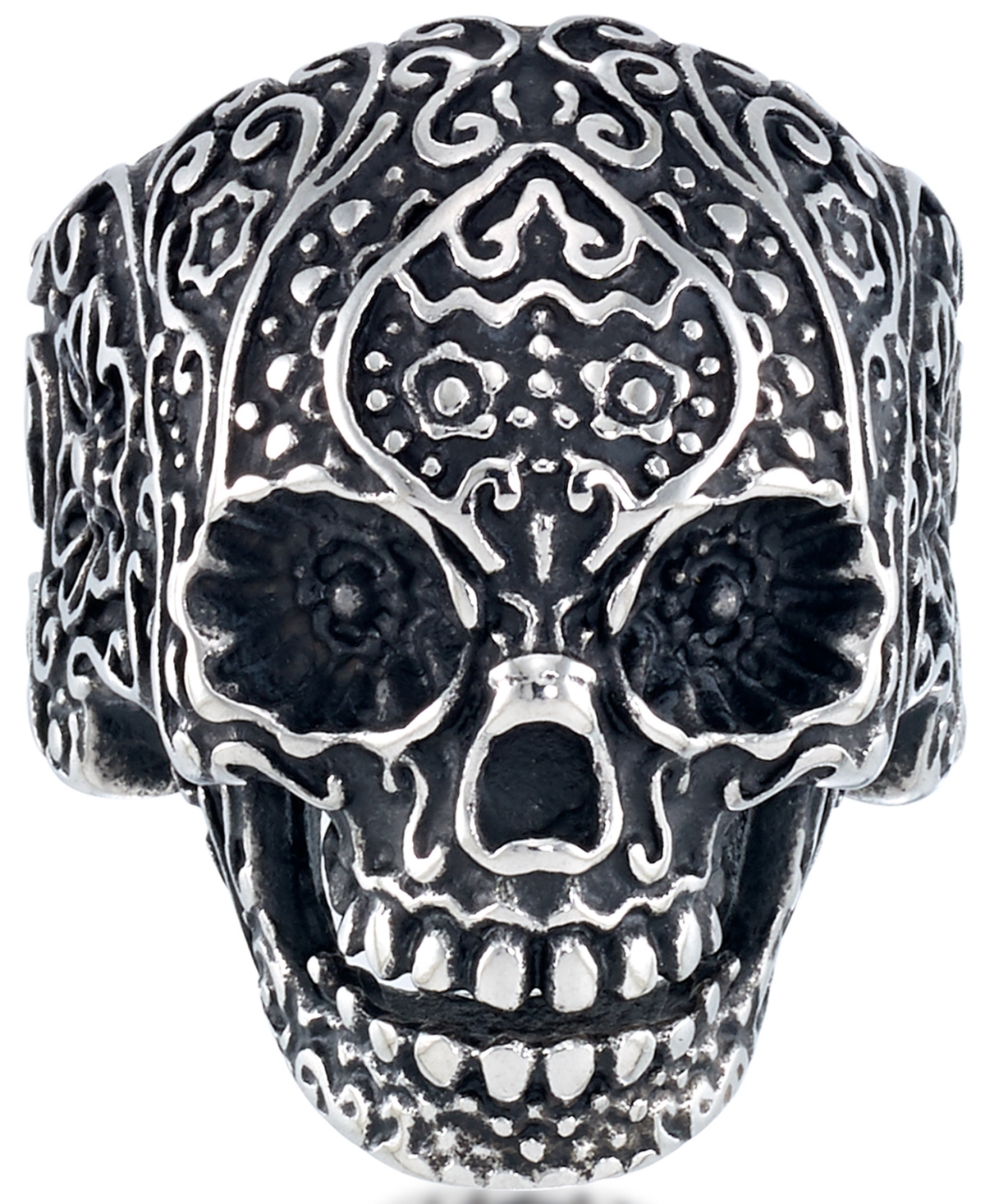 Men's Ornamental Skull Ring in Oxidized Stainless Steel - Stainless Steel