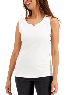 Karen Scott - Cotton Split-Neck Tank Top