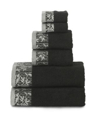 Wisteria Floral Embroidered Jacquard Border Cotton 6 Piece Bath Towel Set
