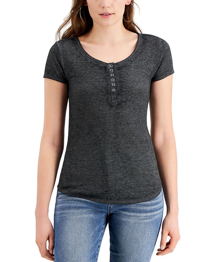 Crave Fame Juniors' Waffle-Knit Henley Top - Macy's