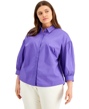 Alfani Plus Size 3/4-sleeve Shirt, Created For Macy's In Spicy Purple
