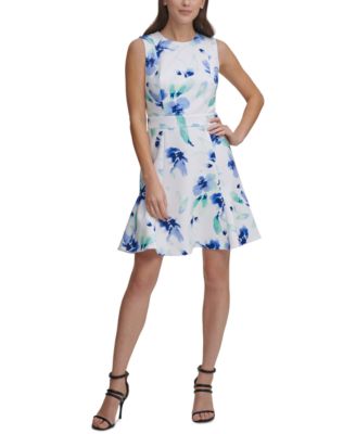 dkny floral fit and flare dress