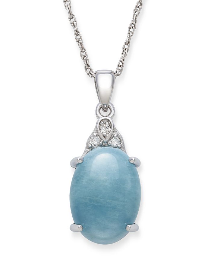 Macy's - Milky Aquamarine and Diamond Accent 18" Pendant Necklace in Sterling Silver