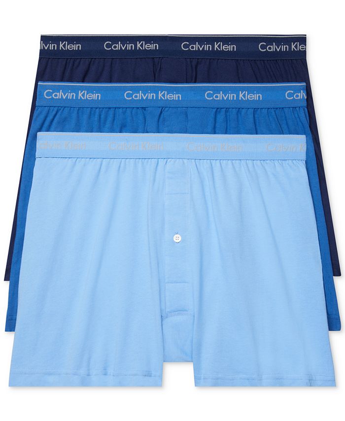 Calvin Klein Men's Multi 3-Pack Cotton Classics Knit Boxers, Medium, Blue