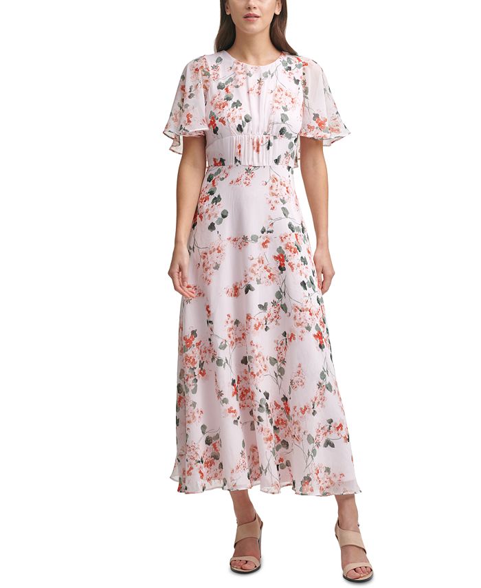 Calvin Klein Floral-Print Chiffon Capelet-Detail Maxi Dress & Reviews -  Dresses - Women - Macy's