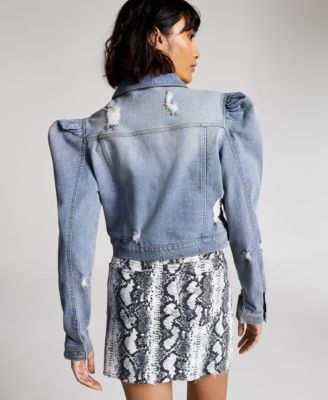 Tinseltown Juniors' Puff-Sleeve Denim Jacket Macy's