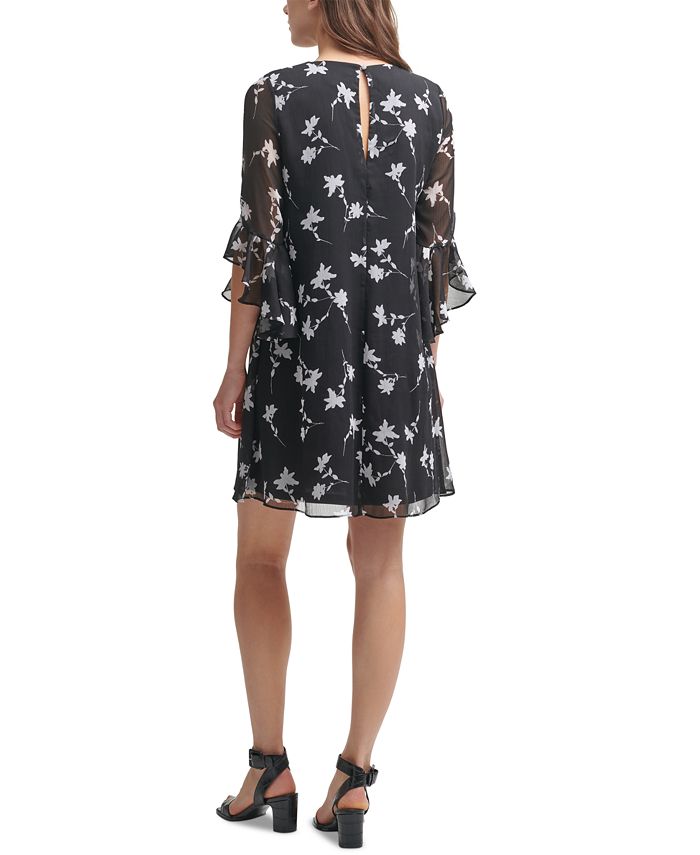 Calvin Klein Petite Ruffle-Sleeve V-Neck A-Line Dress - Macy's