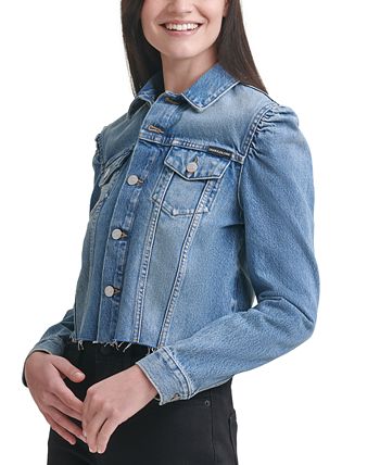 Calvin Klein Jeans Cotton Puff-Sleeve Denim Jacket - Macy's