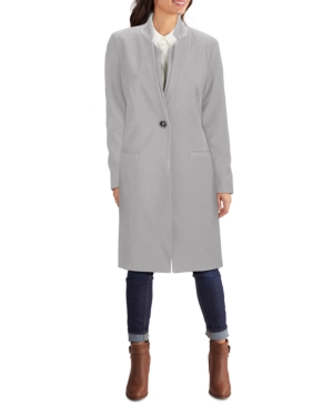 Kenneth Cole Ponte-knit Inverted-collar Trench Coat In Silver