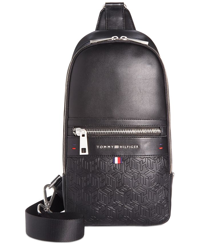 Tommy Hilfiger Men's Leo Logo Embossed Sling Backpack -