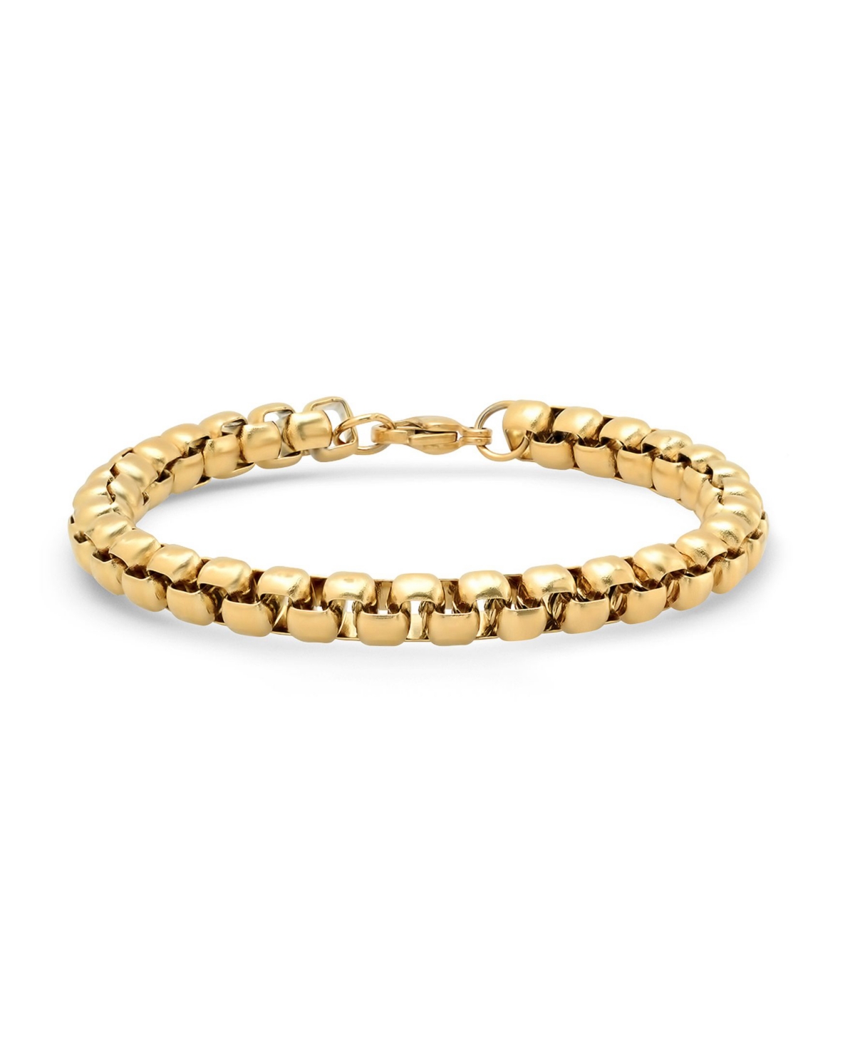 Men's 18K Gold Plated Stainless Steel Thick Round Box Link Bracelet - Gold