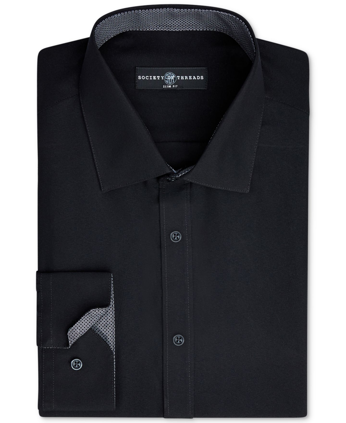 Мужская рубашка Society of Threads Slim-Fit Non-Iron Performance Solid Dress Shirt, цвет: Чёрный — фото 3
