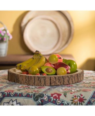Wood Tree Bark Indented Display Tray Serving Plate Platter Charger