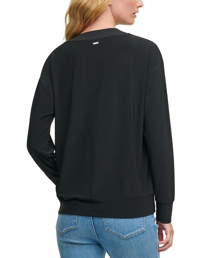 DKNY Faux-Leather Front Sweatshirt & Reviews - Tops - Women - Macy's