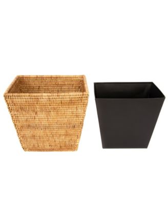 Artifacts Rattan Rectangular Tapered Waste Basket with Metal Liner