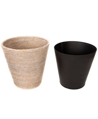 Artifacts Trading Company Rattan Round Tapered Waste Basket with Metal Liner