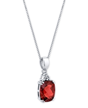 Macy's Rhodolite Garnet (3-1/2 Ct. T.w.) & Diamond Accent Oval 18" Pendant Necklace In Sterling Silver In Red